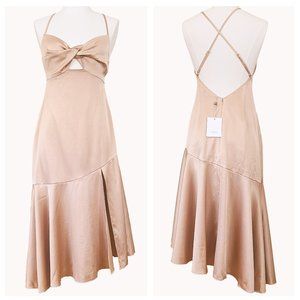 Blush beige satin midi dress revolve MISHA Collection US 4